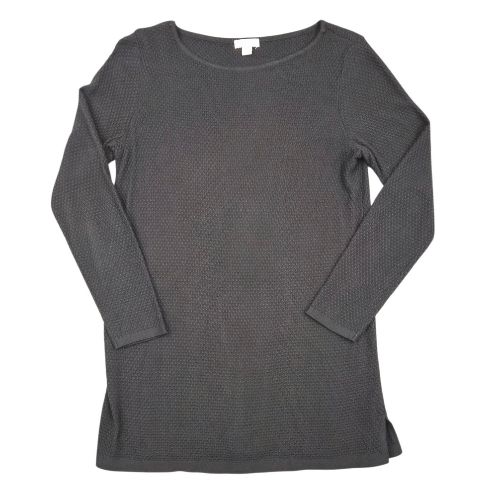 J. Jill Womens XS Charcoal Gray Textured Waffle Knit Boat Neck Tunic Sweater